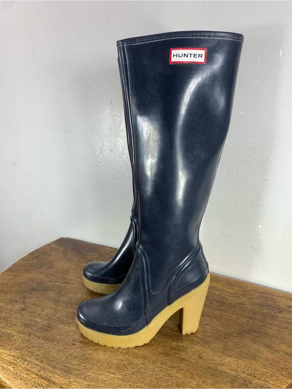 Vintage Hunter Lonny Black Rubber Rain Boots UK 4 US 6 EU 37 High Heel